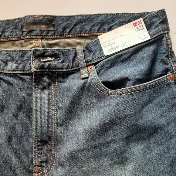 Uniqlo Men's Regular Fit Straight Blue Wash Jeans - Picture 4 of 8